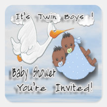 Garçons jumeaux - phoque d'enveloppe de baby showe stickers carrés