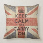 Gardez le calme et continuez avec le drapeau BRITA Coussin