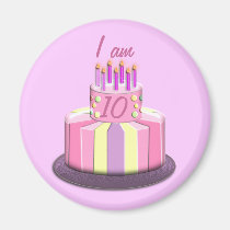 Gâteau d'âge d'anniversaire (rose) magnets