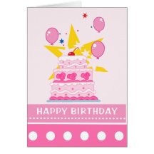Gâteau de rose de filles de joyeux anniversaire carte de vœux