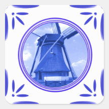 Gedrukte de Delft-blauw-tegel-Blik van de Windmole Stickers