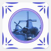 Gedrukte de Delft-blauw-tegel-Blik van de Windmole Stickers