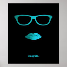 Geeky teal blue lips and glasses posters
