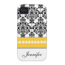 Geel Zwart Wit BloemenDamast iPhone 4/4S Case