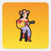 Geeloranje Veedrijfster met Gitaar Vierkante Stickers