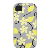 Gele en Grijze Bloemen. Bloemen Patroon Vibe iPhone 4 Hoesjes