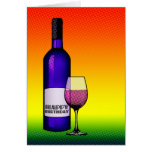 gelukkige verjaardag: halftone wijnfles en glas kaart