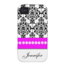 Gepersonaliseerd Fuchsiakleurig Zwart Wit BloemenD iPhone 4 Hoesjes