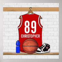 Gepersonaliseerd Rood Basketbal Jersey Posters