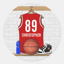 Gepersonaliseerd Rood Basketbal Jersey Ronde Stickers