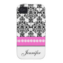 Gepersonaliseerd Roze Zwart Wit BloemenDamast Vibe iPhone 4 Hoesje