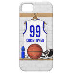 Gepersonaliseerd wit Blauw Basketbal Jersey Case-Mate iPhone 5 Hoesje