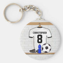 Gepersonaliseerd wit en zwart footballvoetbal Jers Sleutelhangers