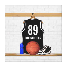 Gepersonaliseerd Zwart Basketbal Jersey Stretched Canvas Print