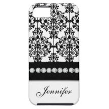 Gepersonaliseerd Zwart Wit BloemenDamast iPhone 5 Hoesje