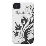 Gepersonaliseerde Zwarte Witte BloemeniPhone 4 Gev iPhone 4 Cover