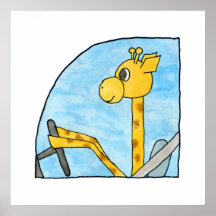 Girafe conduisant une voiture poster