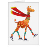 Girafe de patinage de glace avec l'écharpe carte de vœux