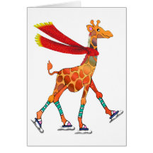 Girafe de patinage de glace avec l'écharpe carte de vœux