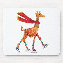 Girafe de patinage de glace avec l'écharpe tapis de souris