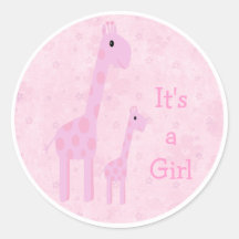 Girafes et fleurs roses mignonnes ses un nouveau b autocollants ronds