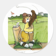 Golfeur masculin humoristique dans un équipement j autocollants ronds