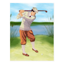 Golfeur vintage par rive cartes postales