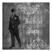 Gothic Groom Skeleton Shabby Chic Bachelor Party Custom Invites