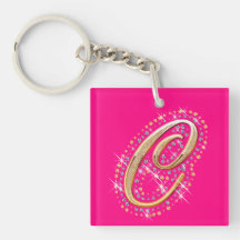 Gouden Aanvankelijk C - Roze Keychain Sleutelhangers