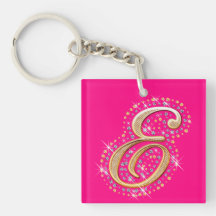 Gouden Aanvankelijk E - Roze Keychain Sleutelhangers
