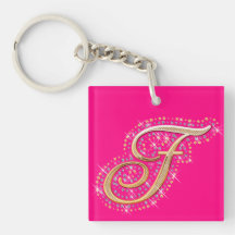 Gouden Aanvankelijk F - Roze Keychain Sleutelhangers