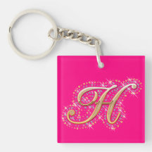 Gouden Aanvankelijk H - Roze Keychain Sleutelhangers