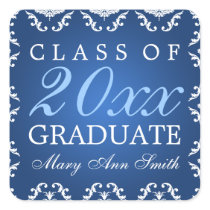 Graduation Elegant Damask Blue autocollants