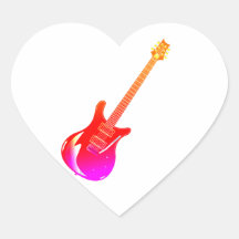 Grafische rozerode yel van de gitaar hart sticker