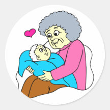 Grahpic grootmoeder en baby ronde stickers