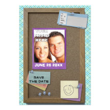 Grappig sparen de datum corkboard kaart persoonlijke uitnodigingen