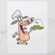 grappige varkenschef-kok met de schotelcartoon van folder ontwerp