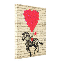 Grappige vintage zebra & hartballons canvas prints