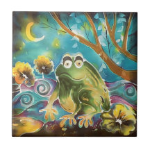 Grenouille lunatique heureuse à la peinture en soi carreaux en céramique