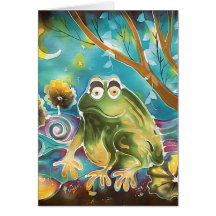 Grenouille lunatique heureuse à la peinture en soi cartes de vœux