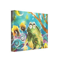 Grenouille lunatique heureuse à la peinture en soi impressions sur toile