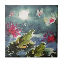 Grenouilles et fleurs carreau en céramique