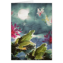 Grenouilles et fleurs carte de vœux