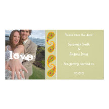 Groen & Gouden Paisley bewaart de Datum Uw Foto Gepersonaliseerde Fotokaarten