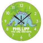 Groenachtig blauwe de naamklok van kinder dinosaur wall clocks