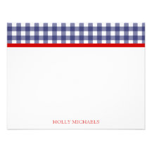 Guingan bleu et cartes pour notes plats rouges faire-part personnalisés