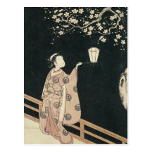 Harunobu, pruim-Bloesem het Bekijken bij Nacht Wens Kaart