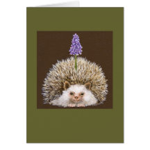 hedghog avec la carte de jacinthe de raisin