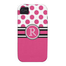 Heet Roze Aanvankelijke Polkadots en Monogram Vibe iPhone 4 Hoesje