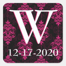 Heet Roze Damast & de Zwarte Verbindingen van de E Vierkante Stickers